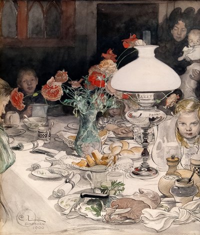 イブニングランプの周り 作： Carl Larsson