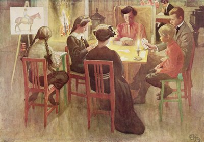 クリスマス休暇、パブ。 「Lasst Licht Hinin」（「Let in More Light」）、1909 作： Carl Larsson