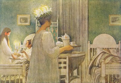 クリスマスの朝、パブ。 「Lasst Licht Hinin」（「Let in More Light」）、1908 作： Carl Larsson