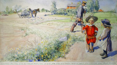 エスビョルンと農民の少女。エスビョルンとボンドフリカン、1904 作： Carl Larsson