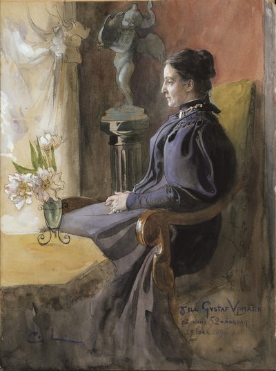 エヴァ・アップマーク、1896（紙にトイレ） 作： Carl Larsson