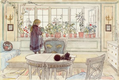 窓辺の花、「Aホーム」シリーズ、c.1895 作： Carl Larsson