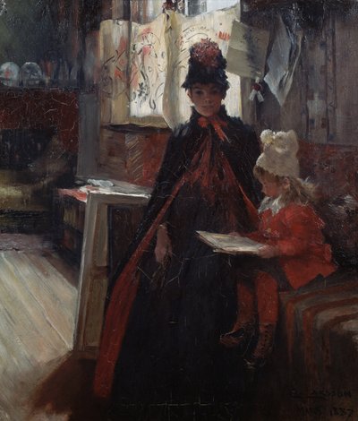 ヴァランドで、カリーヌとスザンヌとのインテリア 作： Carl Larsson