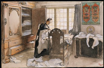 リネン戸棚のカリン、1906 作： Carl Larsson