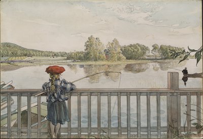 Lisbeth a la peche a la ligne - Lisbeth Angling, by Larsson, Carl (1853-1919).水彩、テンペラ、紙サイズ：32x43cmストックホルム国立博物館 作： Carl Larsson