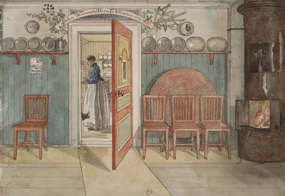 Aのシリーズからの古いアンナ、c.1895（紙のトイレ） 作： Carl Larsson