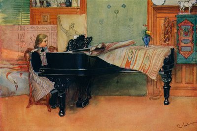 ピアノでのスザンヌ、c1900 作： Carl Larsson