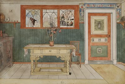 ダイニングルーム、Aホームシリーズ、c.1895（紙にトイレ） 作： Carl Larsson
