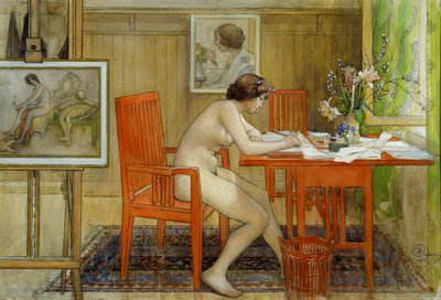はがきを書くモデル 作： Carl Larsson