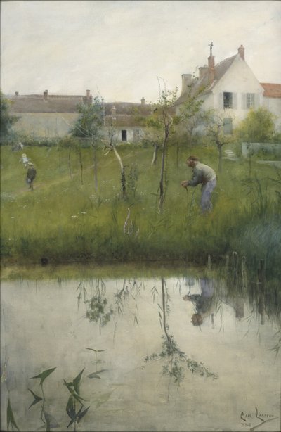 老人と保育園、1883（紙にトイレ） 作： Carl Larsson
