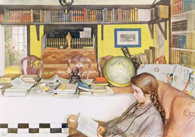 読書室、パブ。 「Lasst Licht Hinin」（「Let in More Light」）、1909 作： Carl Larsson