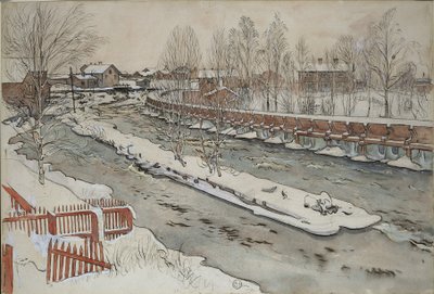 ティンバーシュート、冬の情景、Aホームシリーズ、c.1895（紙にトイレ） 作： Carl Larsson