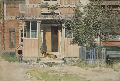 ベランダ、Aホームシリーズ、c.1895（紙にトイレ） 作： Carl Larsson