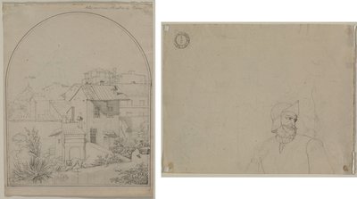 ローマの私の窓からの眺め (直筆) 風景の中の兵士 (裏) 作： Carl Ludwig Tischbein