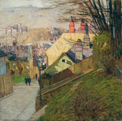 ウィーンのドブリングにあるテレーズ・クロネスの家、c.1912-1914（キャンバスに油彩） 作： Carl Moll