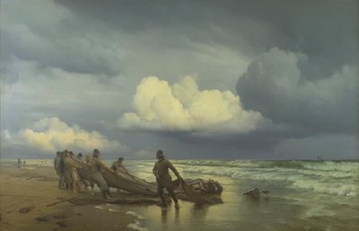 Skagen Nordstrand で水遊びをする漁師たち 作： Carl Neumann
