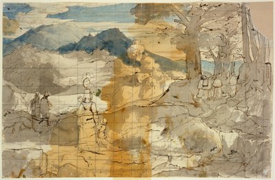 Landschaft bei Rocca Canterano mit einer Frau mit Kindern, Hirten und Pilgern 作： カール・フィリップ・フォア