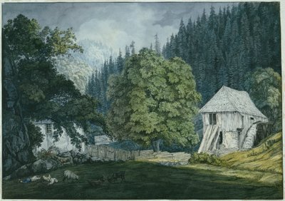 Beuerner Thale の Schneidemühle (バーデン周辺のスケッチブックのシート 8) 作： Carl Philipp Fohr