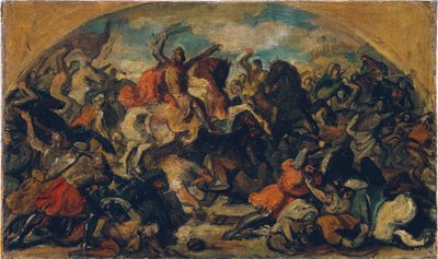 フリードリヒ 2 世 (1219 年 - 1246 年) は、1246 年 6 月 15 日にウィーナー ノイシュタット近くのライタの戦いでモンゴル人に勝利した 作： Carl Rahl