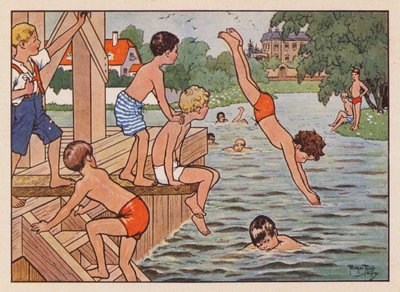 男子水泳と飛び込み（カラーリトグラフ） 作： Carl Robert Arthur Thiele