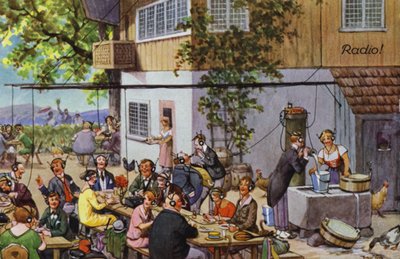 初期のラジオをコミックで表現（カラーリトグラフ 作： Carl Robert Arthur Thiele