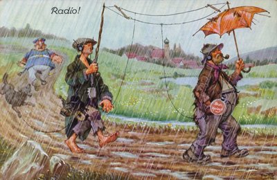初期のラジオをコミックで表現（カラーリトグラフ 作： Carl Robert Arthur Thiele