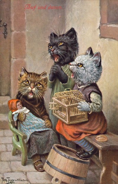 ユーモラスな猫のポストカード（カラーリトグラフ） 作： Carl Robert Arthur Thiele