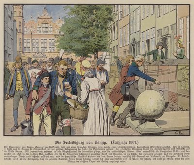 ダンツィヒ防衛戦でプロイセン軍の負傷者を助ける民間人たち（1807年春）（カラーリトグラフ 作： Carl Röchling