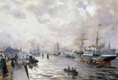 1889年のハンブルク港の帆船（紙とトイレとガッシュ） 作： Carl Rodeck