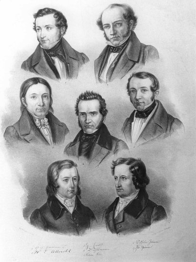 ゲッティンゲンの七人」 1837-38年頃（リトグラフ 作： Carl Rohde