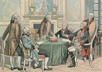 プロイセン一般民法典（1790年頃）の協議でプロシアの王（1744-1797）のフレデリックウィリアム2世 作： Carl Rohling