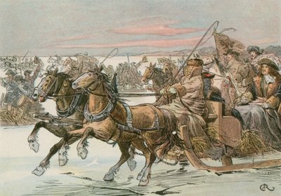 フレデリックウィリアム、偉大な選挙人（1620〜1688年）、1678年のスウェーデンに対する遠征でそりによってクルシューラグーンを渡った 作： Carl Rohling