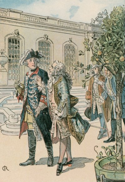フランスの哲学者ヴォルテール（1694-1778）と会話するフレデリック大王（1712-1786） 作： Carl Rohling