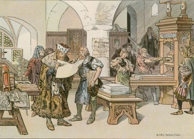 1490年にシュテンダールで最初の本の印刷業者に出席したジョンシセロ 作： Carl Rohling