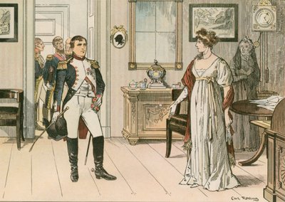 1807年、ティルシットの2番目の条約の調印中にティルシットでプロイセンの女王ルイーズ（1776-1810）とナポレオン1世（1769-1821） 作： Carl Rohling