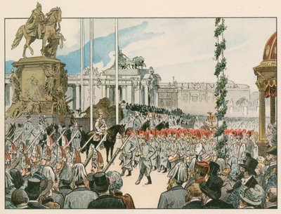 ヴィルヘルム2世、ドイツ皇帝、プロイセン王（1859〜1941年）、1897年にベルリンで国定史跡を捧げる 作： Carl Rohling