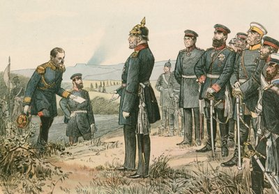 プロイセンの王でありドイツの皇帝であるウィルヘルム1世（1797-1888）は、セダンの戦い後の1870年にナポレオン3世の降伏を受けました。 作： Carl Rohling