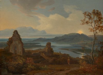 教会跡のある川の風景 作： Carl Rottmann