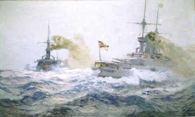 ドイツ艦隊、公海上で作戦行動 1900年頃 油彩・キャンバス 作： Carl Saltzmann