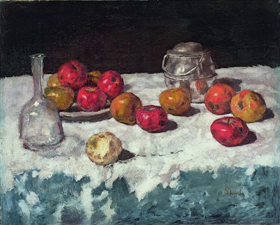 リンゴのある静物、1889 作： Carl Schuch