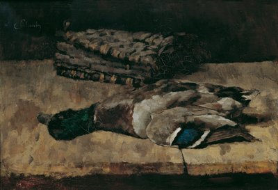 鴨とハンティングバッグのある静物 I 作： Carl Schuch