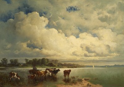 牛と水の風景 作： Carl Schweninger d. Ä.