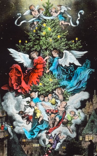 天空のクリスマスツリー。ドイツの画家、グラフィック・アーティスト、フリッツ・リヒター（1904 - 1981）によるイラスト。画像の日付：1930年頃。カール・シノン アーカイブ 作： Carl Simon