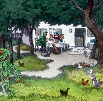 グリム兄弟 - 童話 - 赤ずきんちゃん。画像は1910年頃のもの。カール・サイモン・アーカイブ 作： Carl Simon