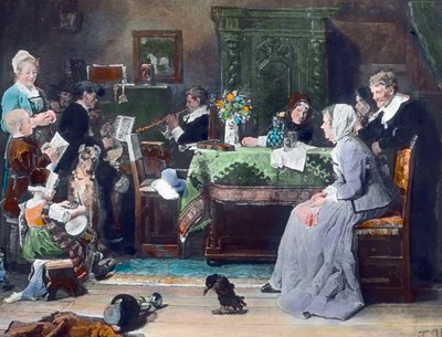 ファミリーコンサート。ドイツの画家フリッツ・フォン・ウーデ（1848 - 1911）が1881年に描いた作品。画像は1890年頃のもの。カール・サイモン・アーカイブ 作： Carl Simon
