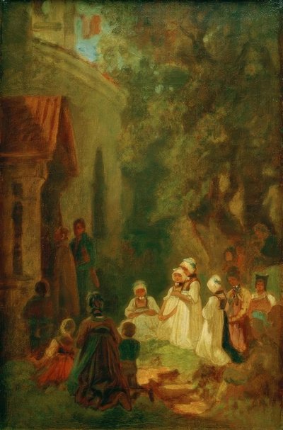 森のチャペルの前での献身 作： Carl Spitzweg