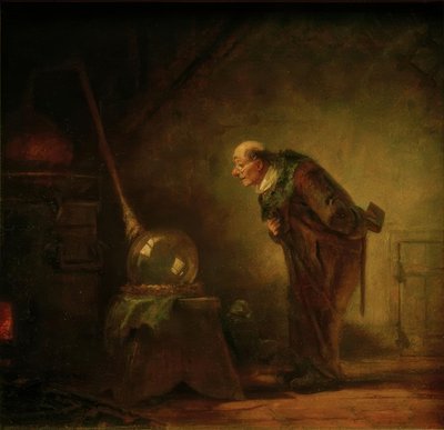本を左手に持つ錬金術師 作： Carl Spitzweg