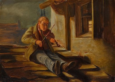 角屋根のバイオリニスト 作： Carl Spitzweg