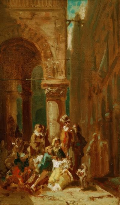 旅行中の人々：Floのロッジアデイランツィでの俳優 作： Carl Spitzweg