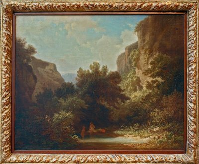 入浴するニンフのいる岩山の風景 作： Carl Spitzweg